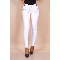 Sexy figurbetonende Damen Skinny Jeans mit Zippern Weiß 36 (S)