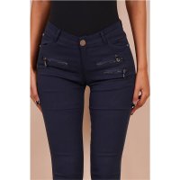 Sexy figurbetonende Damen Skinny Jeans mit Zippern Marine 38 (M)