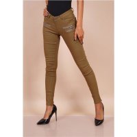Sexy figurbetonende Damen Skinny Jeans mit Zippern Taupe...