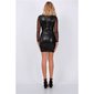 Sexy faux leather party mini dress with mesh black