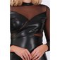 Sexy faux leather party mini dress with mesh black