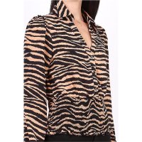 Elegant womens blouse with animal print zebra beige-black