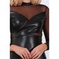 Sexy faux leather party mini dress with mesh black UK 10 (S)
