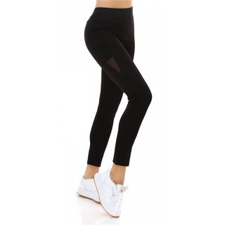Damen High Waist Sport Leggings mit Netzstoff Schwarz
