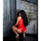 Sexy vinyl bodysuit latex look with mesh gogo clubwear red