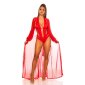 Damen Strand Kimono lang aus Chiffon Strandkleid Rot