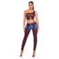 Sexy womens cropped one-shoulder top in leather look wine-red
