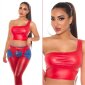 Bauchfreies One-Shoulder Crop Top in Leder-Look Rot