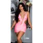 Sexy Gogo Wetlook Minikleid mit Schnürung Clubwear Neon Pink