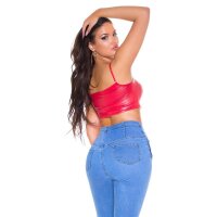 Sexy cropped womens strappy top in leather look clubwear red