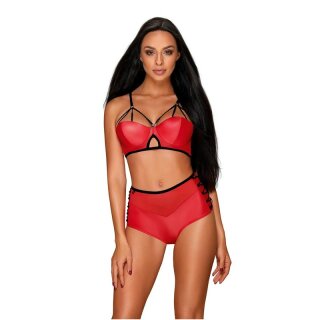 Sexy 2 pcs women's lingerie set wet look with mesh red, 47,95