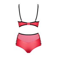 Sexy 2 pcs womens wet look lingerie set with mesh red