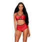 Sexy 2 pcs womens wet look lingerie set with mesh red