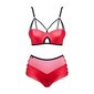 Sexy 2 pcs womens wet look lingerie set with mesh red