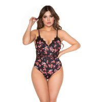 Sexy Damen Body Top mit Spitze und Blumenmuster Schwarz