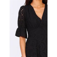 Knee-length short-sleeved summer dress with hole pattern black
