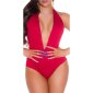 Sexy Damen Neckholder Monokini mit tiefem Ausschnitt Himbeer
