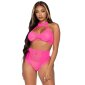 2 pcs Leg Avenue gogo mesh set top+slip clubwear neon-fuchsia