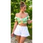 Cropped womens off shoulder top with flower print green