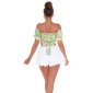 Cropped womens off shoulder top with flower print green