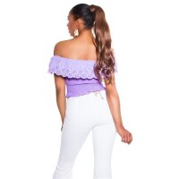 Sexy womens Latina style Carmen top with flounce lilac
