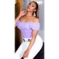 Sexy womens Latina style Carmen top with flounce lilac