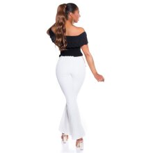 Sexy womens Latina style Carmen top with flounce black