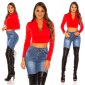 Sexy cropped womens long sleeve shirt red