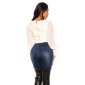 Sexy Damen Kunstleder Shirt mit Chiffon-Ärmeln Weiß