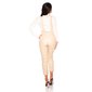 7/8 womens faux leather trousers with suspenders & belt beige