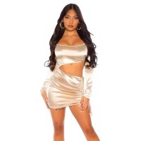 Sexy long-sleeved satin party mini dress with gathering champagne