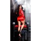 Sexy Langarm Satin Party Minikleid mit Raffung Rot