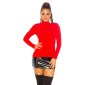 Elegant womens fine-knitted basic turtleneck sweater red