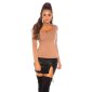 Elegantes Damen Langarmshirt mit Choker-Kragen Cappuccino
