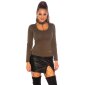 Elegantes Damen Langarmshirt mit Choker-Kragen Khaki