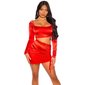 Sexy long-sleeved satin party mini dress with gathering red Onesize (UK 8,10,12)