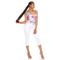Womens strappy cowl-neck top with flower print baby blue