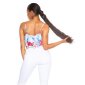 Womens strappy cowl-neck top with flower print baby blue