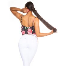 Womens strappy cowl-neck top with flower print black
