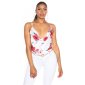 Womens strappy cowl-neck top with flower print white