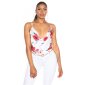 Damen Wasserfall Träger-Top mit Blumenmuster Weiß