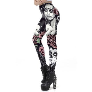 Womens leggings with tattoo print "Dia de los Muertos" black