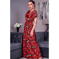 Womens summer maxi dress in wrap look with print red