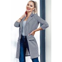 Womens long blazer jacket with houndstooth pattern...