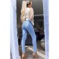 Skinny womens stretch jeans destroyed look light blue