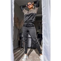 Womens animal print loungewear set jogging outfit black/leopard UK 8 (XS)