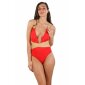 Sexy womens swimsuit with criss-cross back red-gold