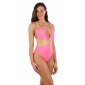 Sexy womens swimsuit with criss-cross back neon coral-gold