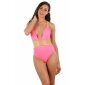 Sexy womens swimsuit with criss-cross back neon coral-gold