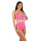 Sexy Damen Badeanzug mit überkreuzten Trägern Neon Pink-Gold